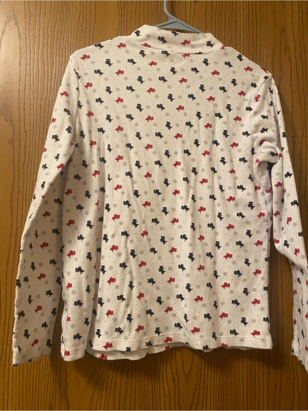 White Mock Neck Long-Sleeve Top with Red & Black Dog Print